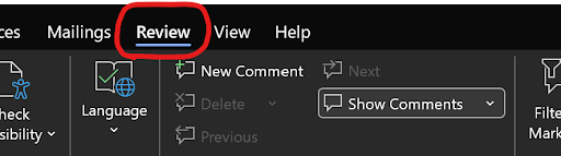 Search for Review tab